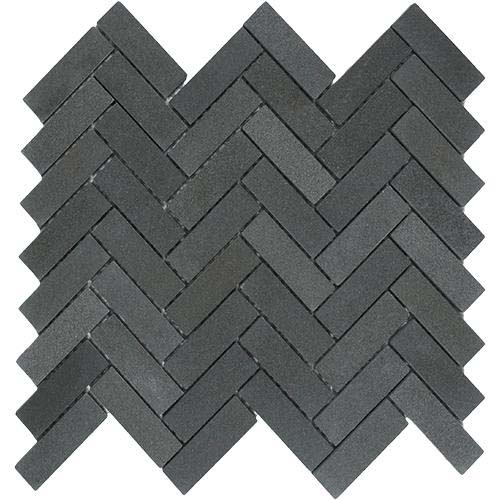 Honed Black Basalt Herringbone Mosaic Tile