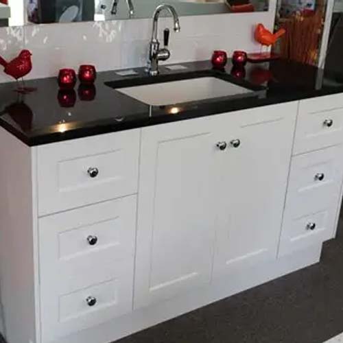 Black granite bathroom vanity top configuration