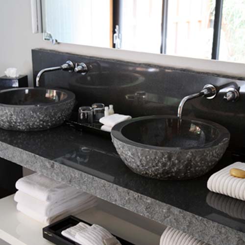 Dynasty black granite lavatory countertop and basin