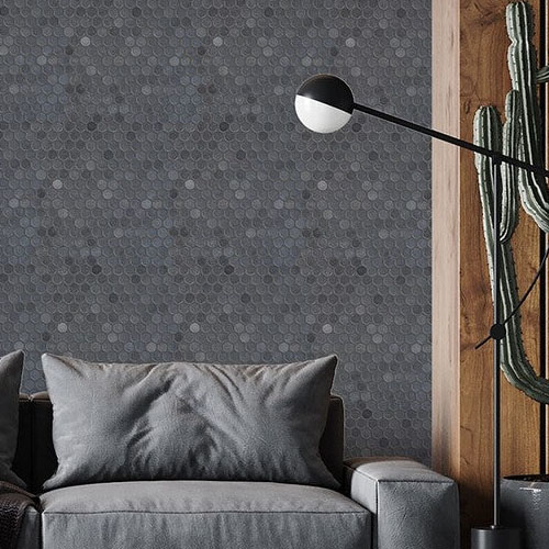 Basalt Grey Mosaic Tiles Pony Round Pattern