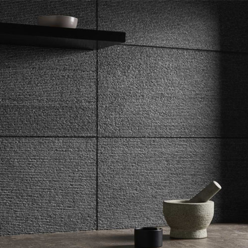 Carved comb noir black textured honed basalt stone tiles